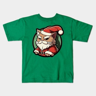 Grumpy Looking Santa Cat Kids T-Shirt